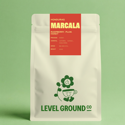Marcala honey-process Honduran coffee bag by Level Ground Co