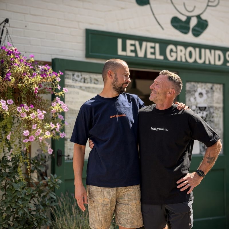 Two team members outside the Level Ground Co shopfront